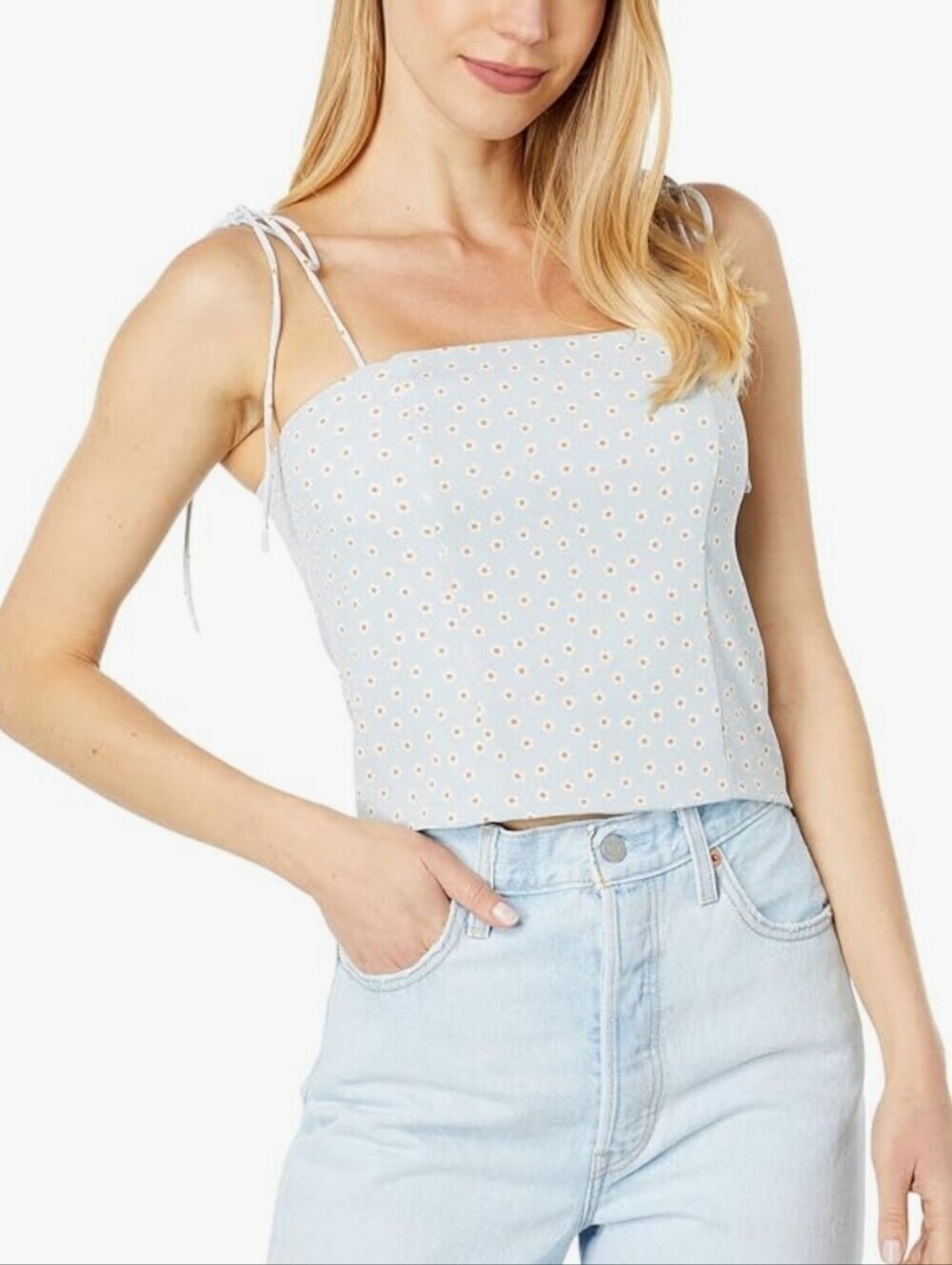 Levi's Deliah Smocked Light Blue Daisy Print Tie-Shoulder Cami Top Size M